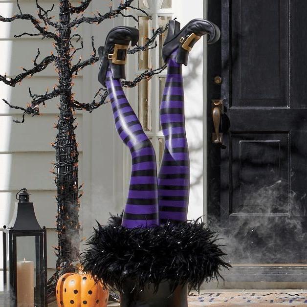 Set of Two Halloween Yard Decorations - Witch Leg Stakes
