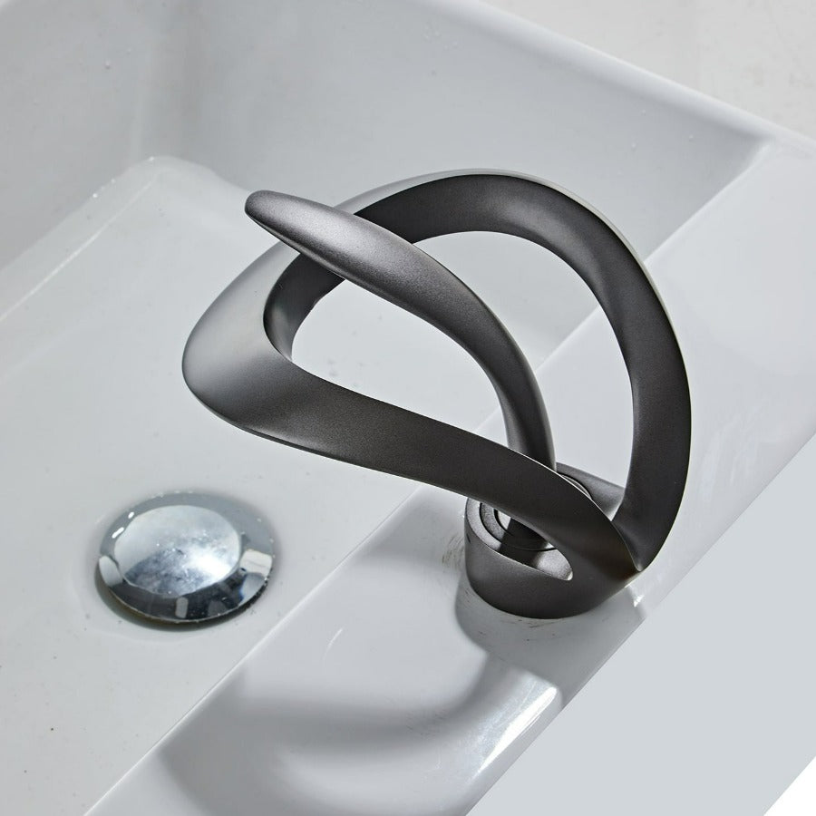 Bathroom Faucet | Waterfall Spout & Curved Loop Design | Solid Brass & Brushed Gold Finish | Easy Single-Handle Control
