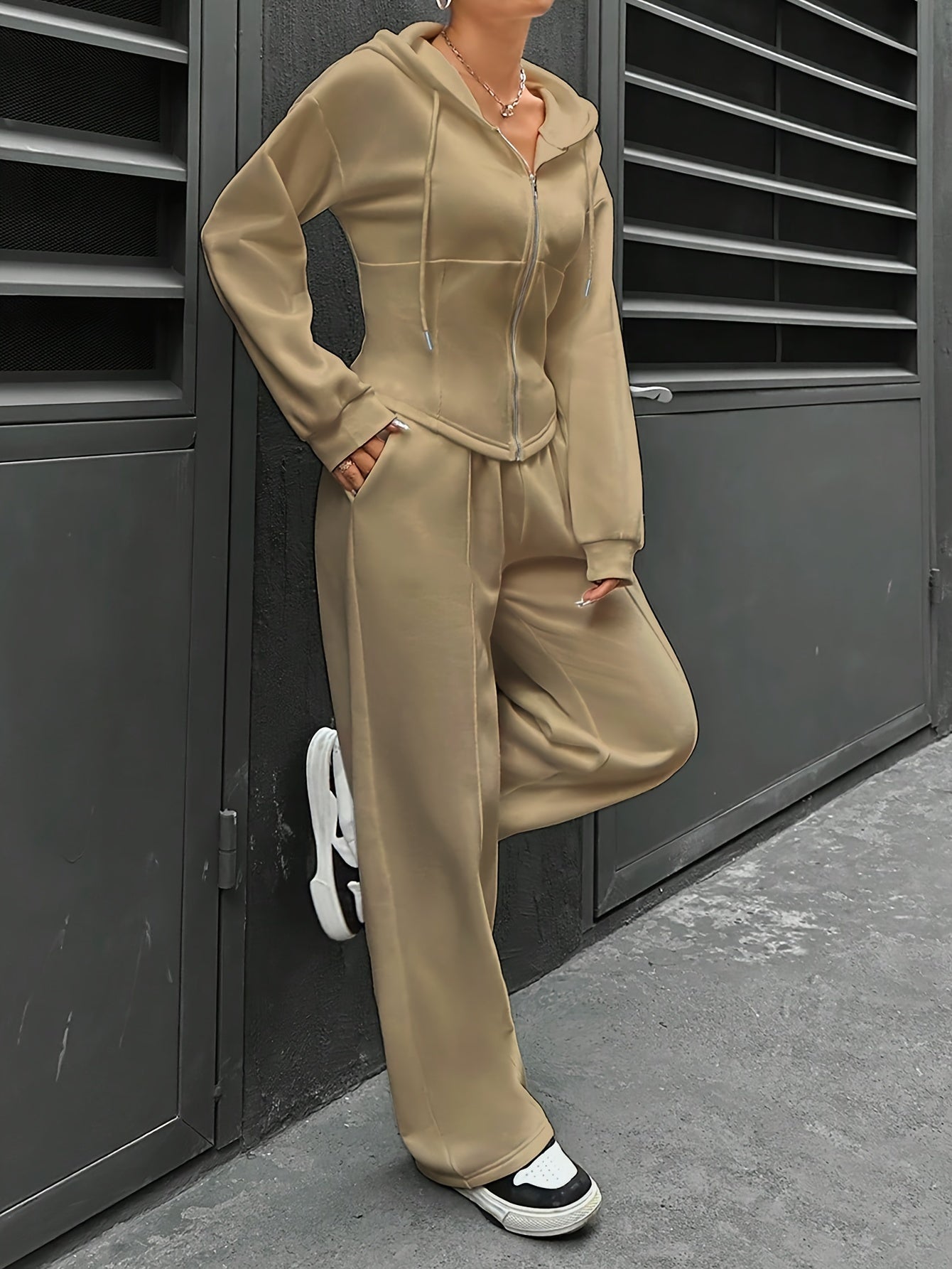 Hooded Jogger Set | Zip-Up Hoodie | Comfortable Casual Wear | Polyester