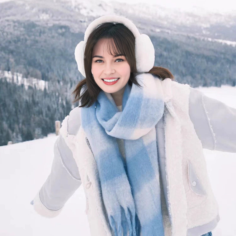 Double-Sided Scarf | Soft Warmth | Stylish Plaid Pattern | Polyester