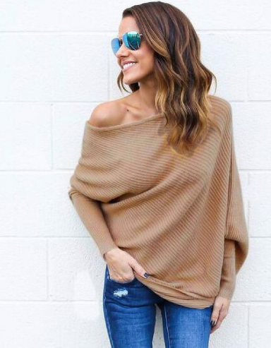 Women's Off-Shoulder Knit Sweater | Polyester Fabric & Side Tie | Relaxed Fit | Autumn Wear