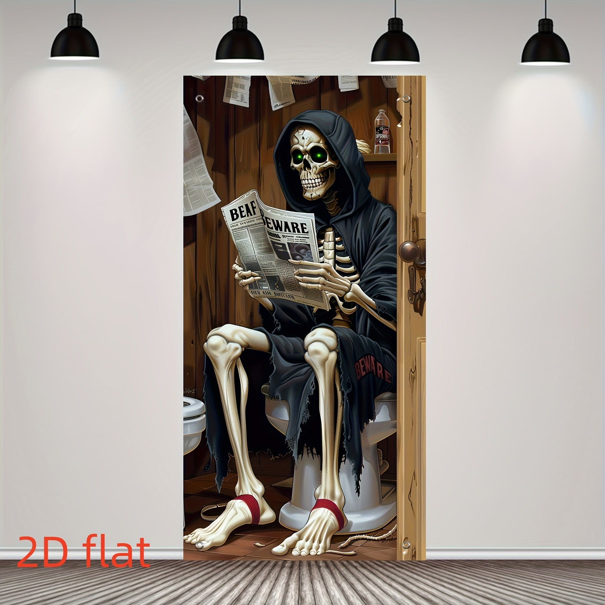 Halloween Outdoor Door Banner with Spooky Skeleton and Jack-O'-Lanterns