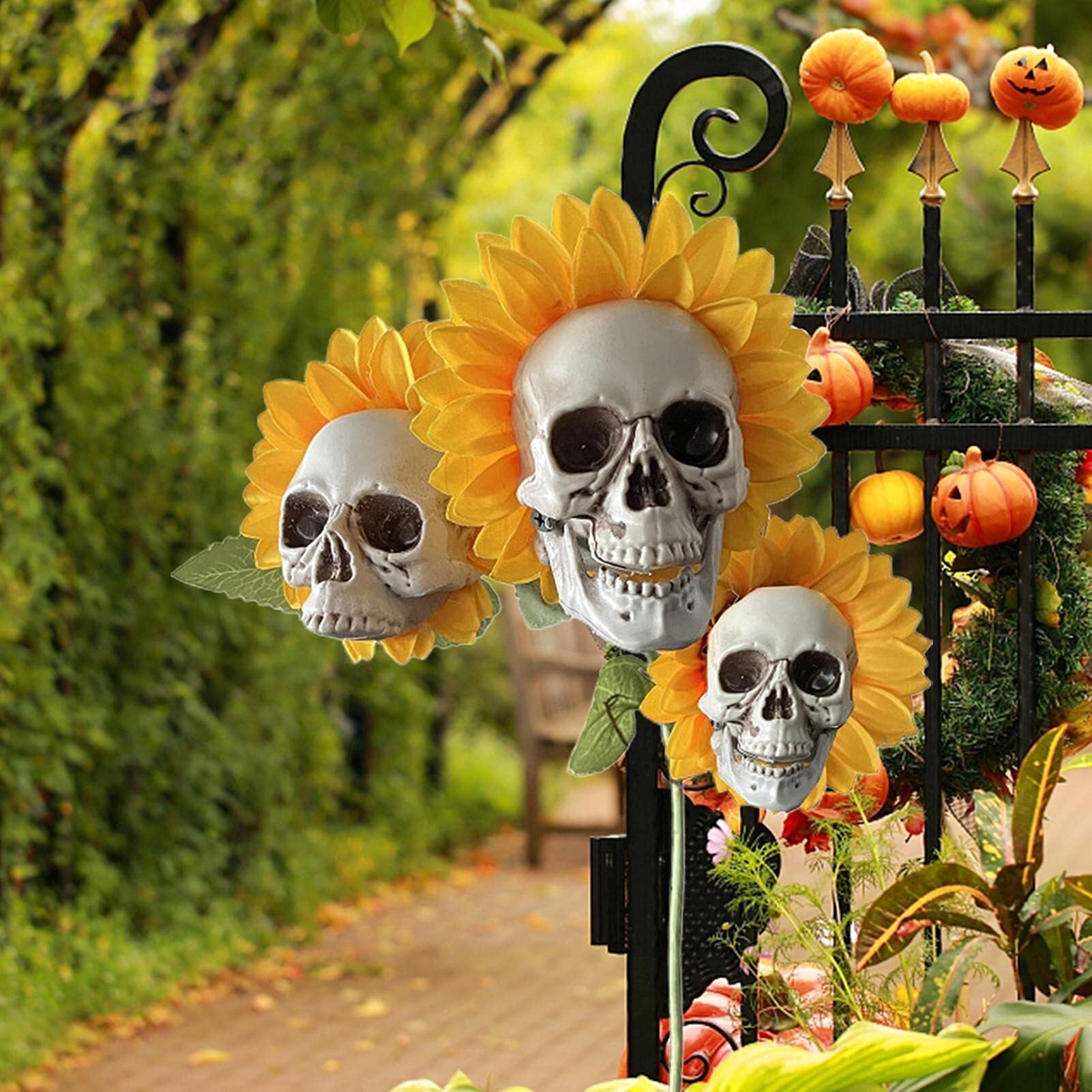 Handmade Halloween Sunflower Skull Decoration with Durable Plastic