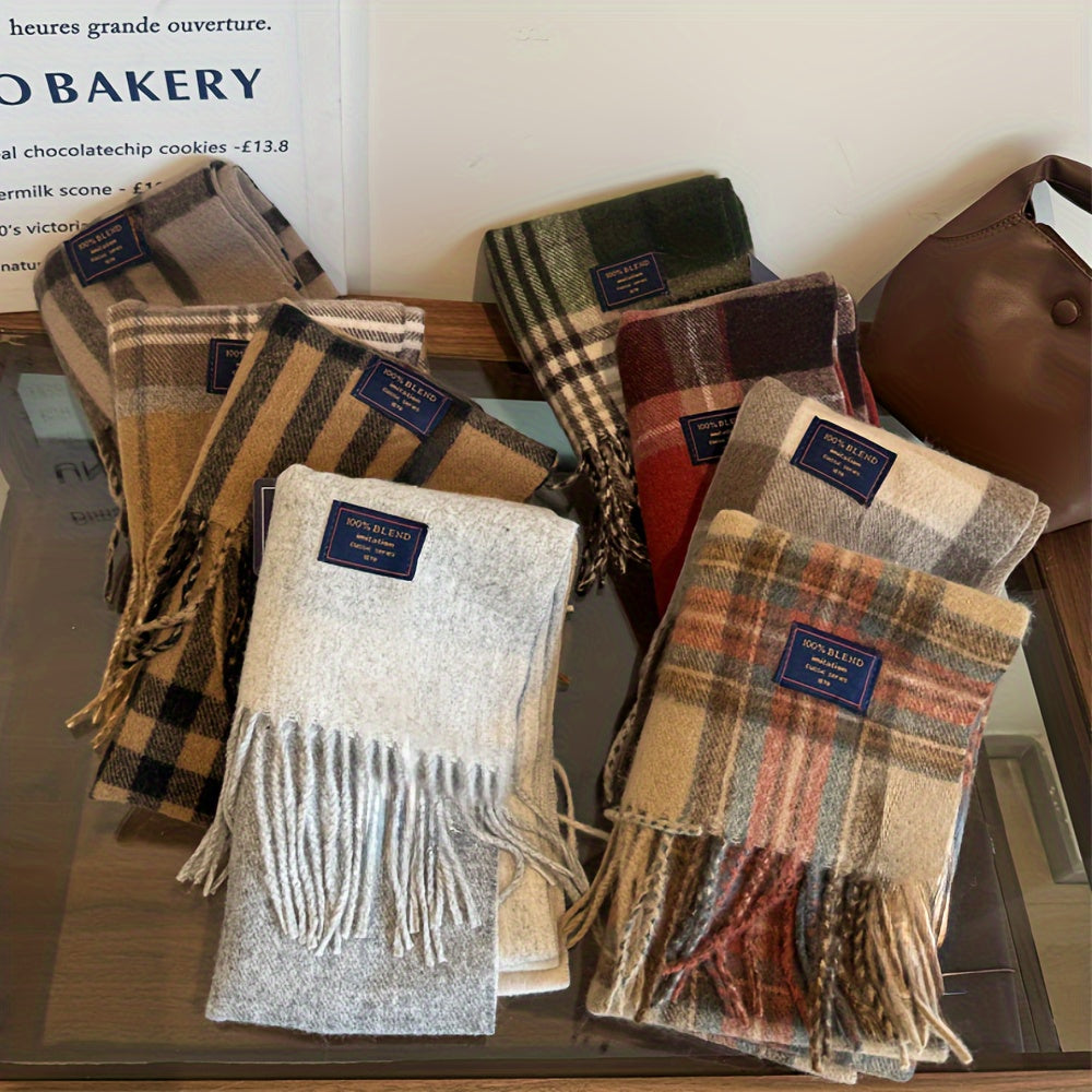 Wool-Blend Scarf | Tartan Pattern | Warm and Comfortable | Wool