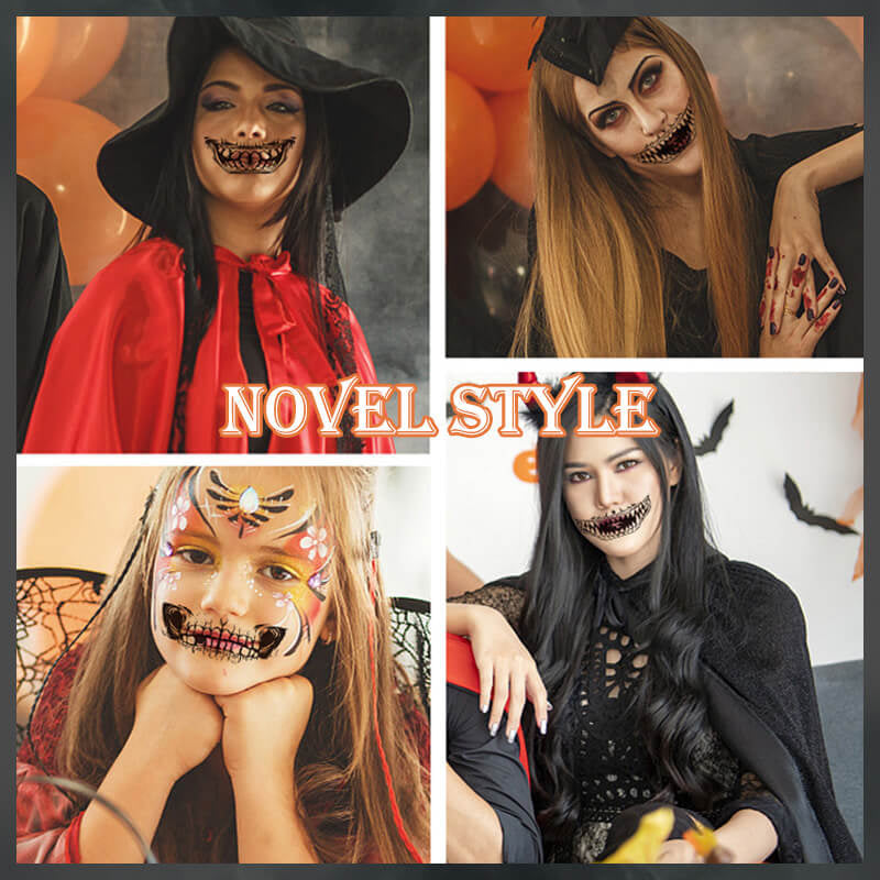 Halloween Temporary Tattoo Stickers for Scary Clown Mouth & Scars