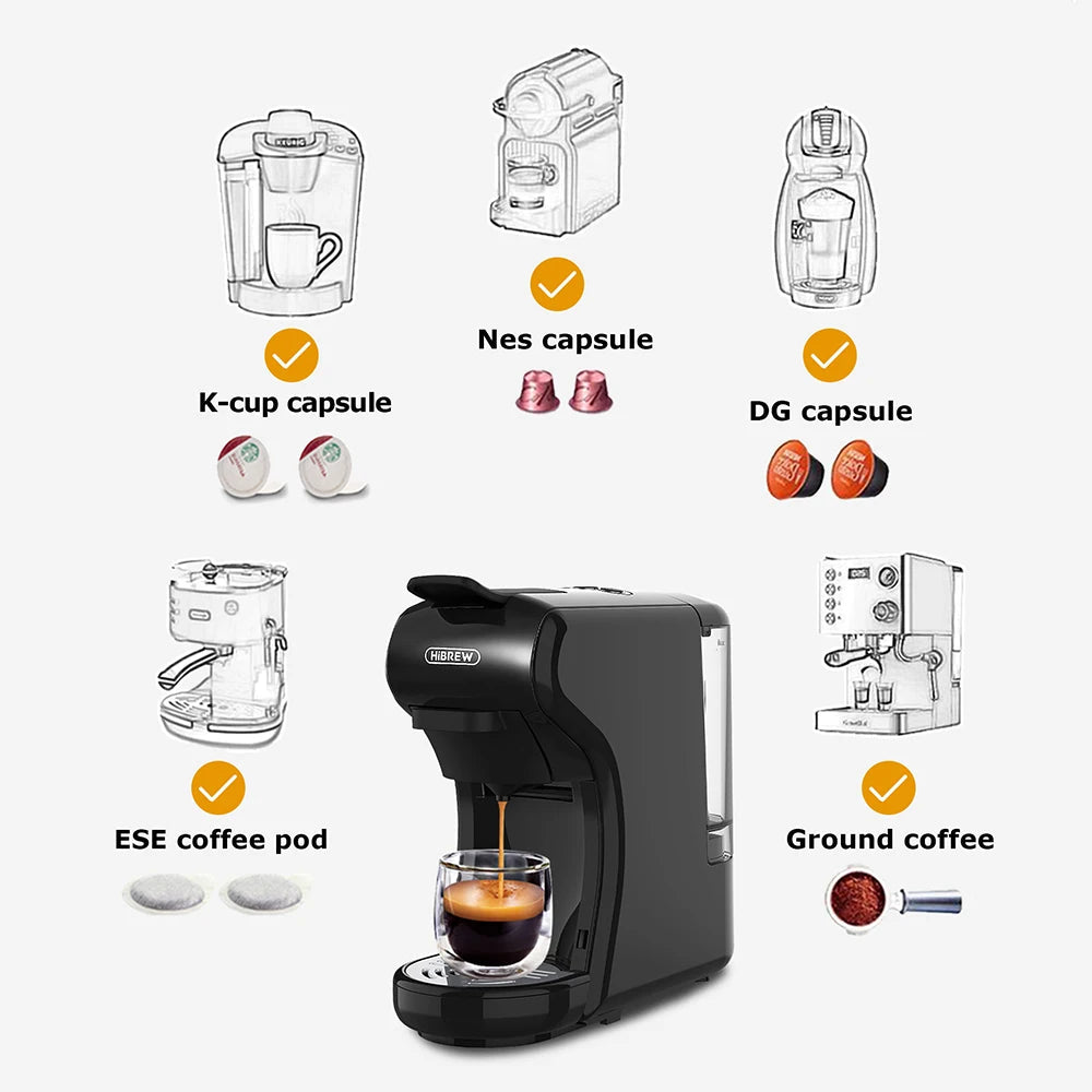 Multi-Function Coffee Maker | 19-Bar Brewing Pressure | Compatible with Nespresso & K-Cup | 25 Seconds Brew Time | 68dB