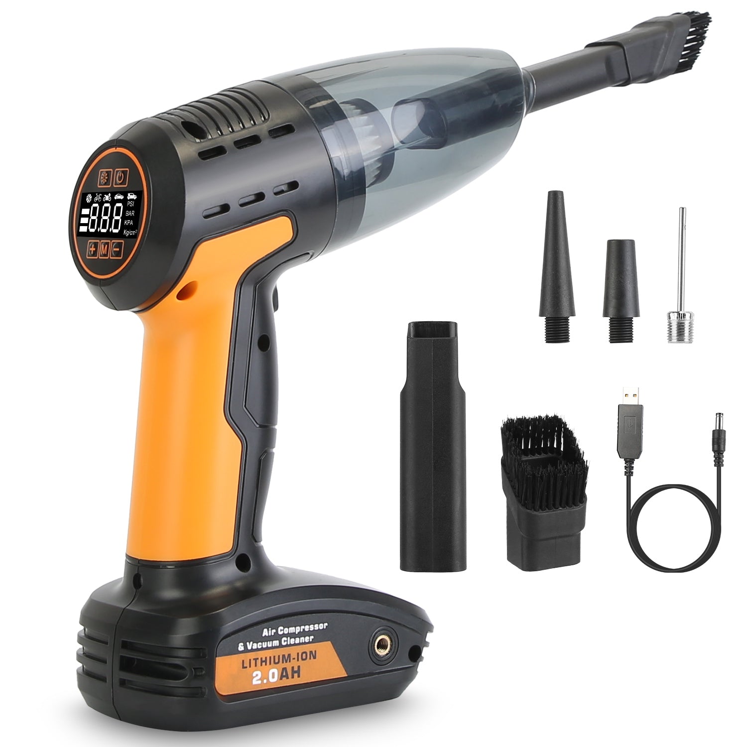 Cordless 4-in-1 Car Vacuum with Tyre Inflator, 9000Pa, 120W, 6000mAh, LED Light, Auto Shut-Off