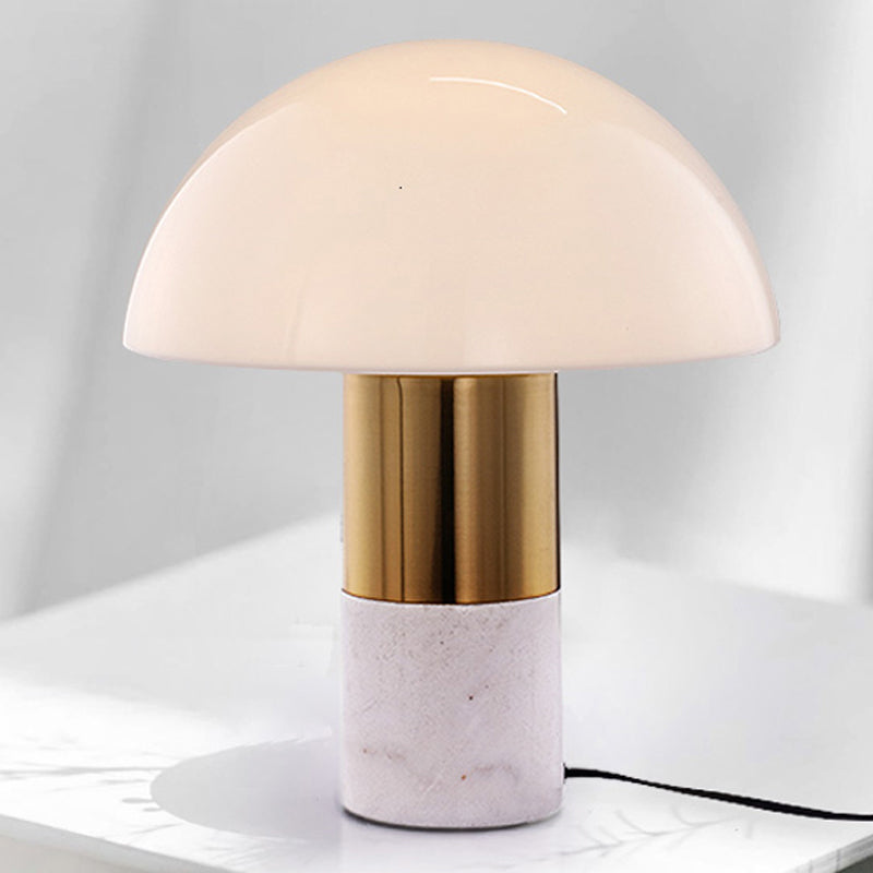 Contemporary 1 Head Small Desk Lamp with White/Green Dome and Milky Glass Shade
