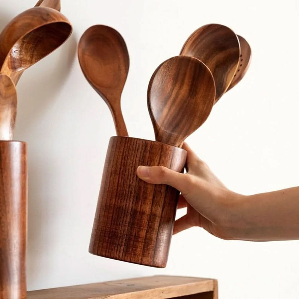 Elegant Teak Wood Cooking Utensil Collection for Modern Chefs
