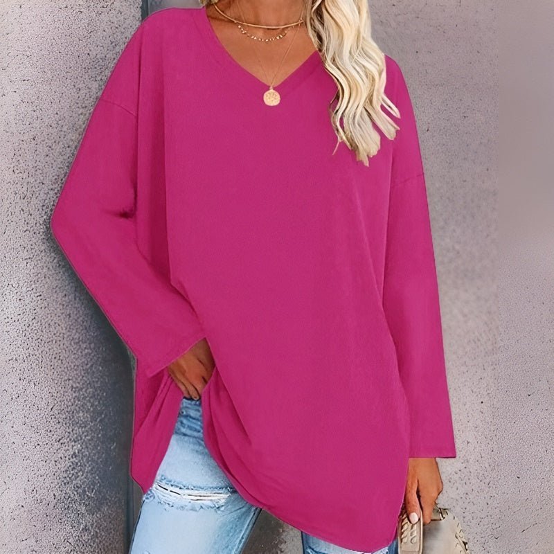 Women’s Long-Sleeve Shirt | Oversized V-Neck Design | Cotton-Polyester Blend | Comfortable Fit
