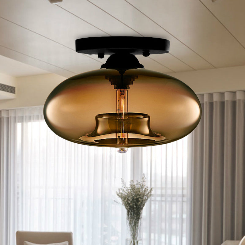 Taavita Oval Flush Mount Lamp Modern Style 1 Light Clear/Amber/Smoky Ceiling Semi-Flush Mount for Hallway