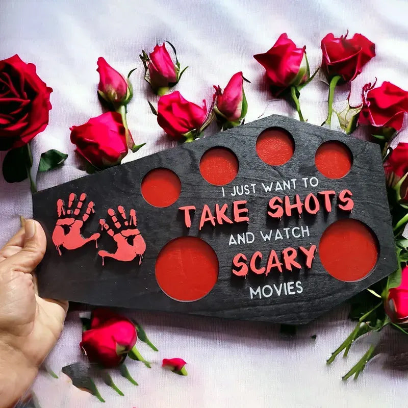 Coffin-Shaped Wooden Shot Glass Tray for Halloween Parties
