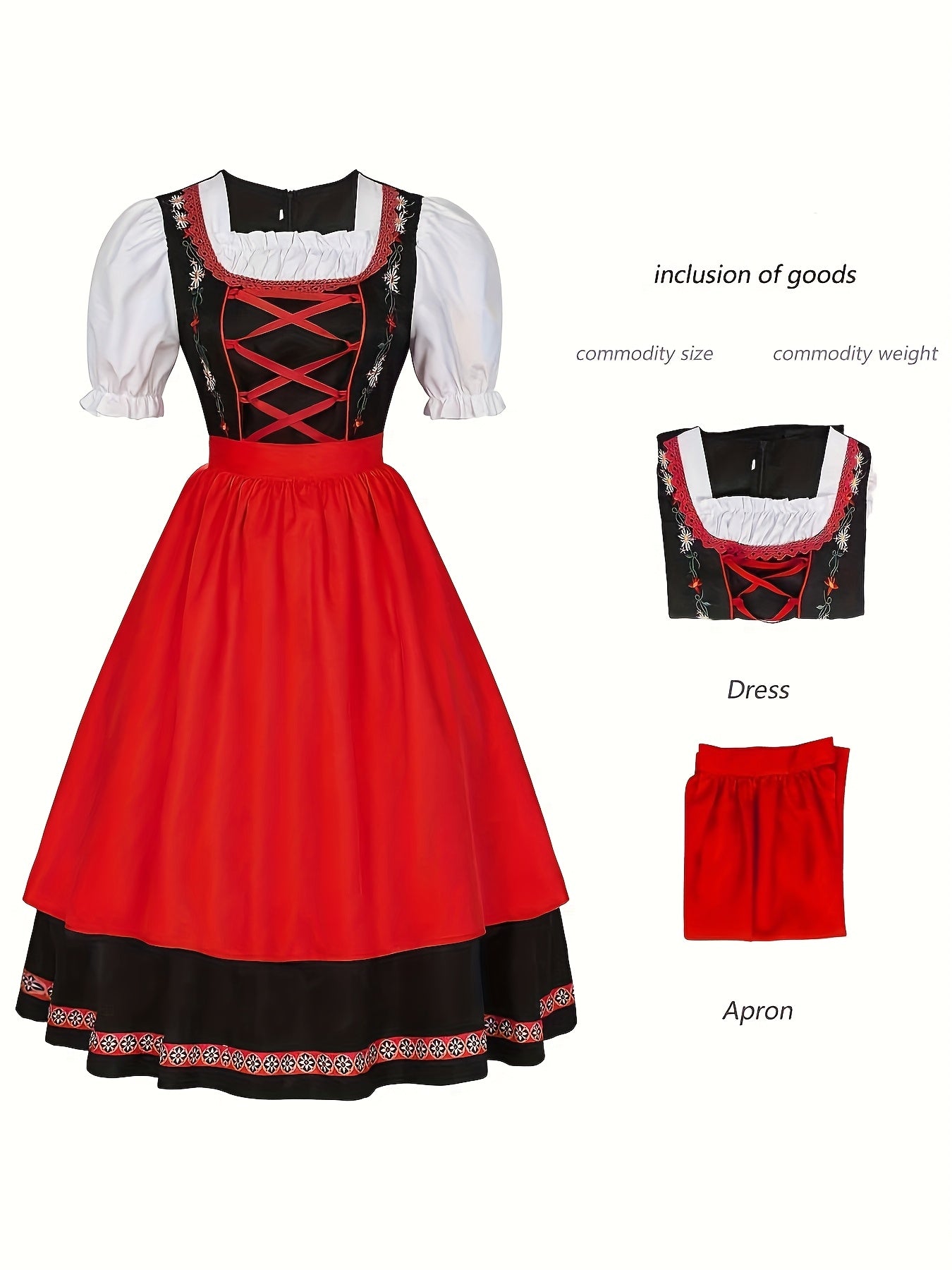 Women's Oktoberfest Dress with Puff Sleeves and Embroidered Apron