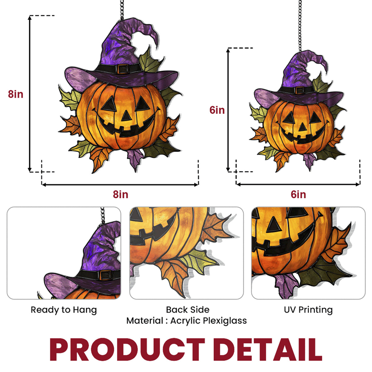 Halloween Jack-O'-Lantern Window Suncatcher with Vibrant Light Effects