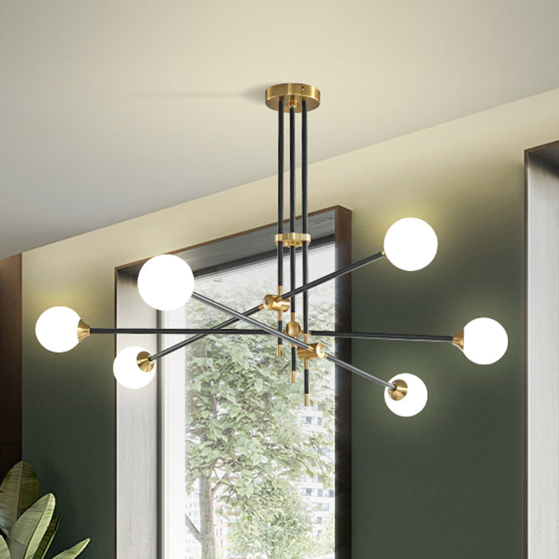 Taavita Black Metallic Exposed Ceiling Lamp 2/3 Lights Pendant Lighting for Living Room with Opal Frosted Glass Ball Shade