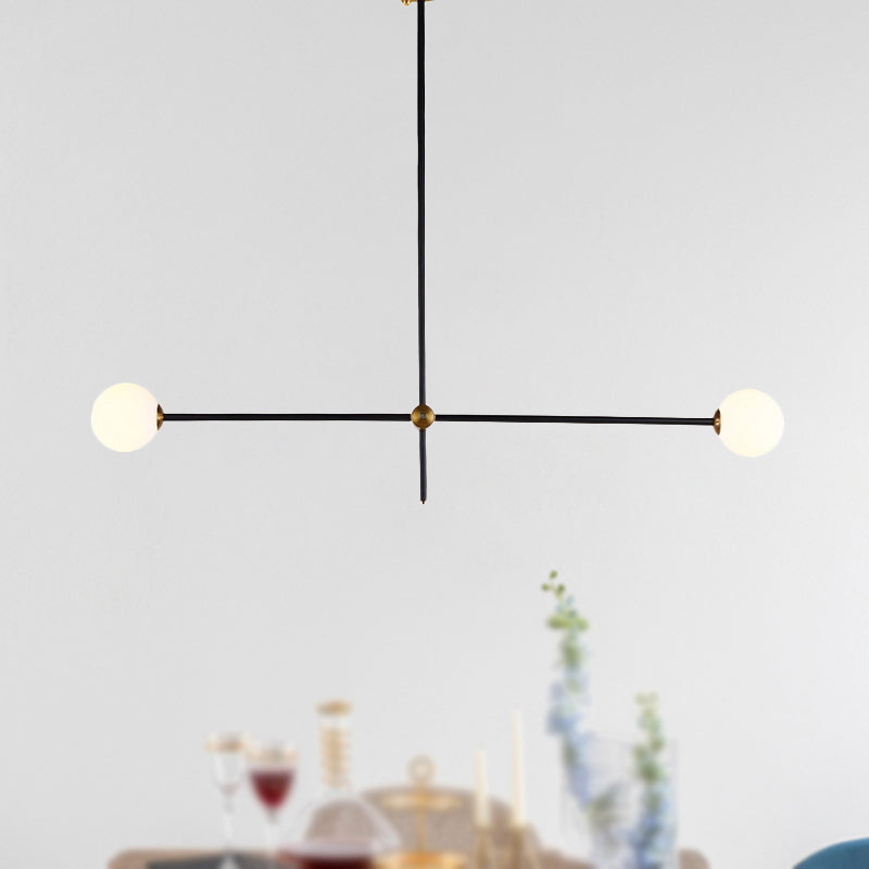 Taavita Black Metallic Exposed Ceiling Lamp 2/3 Lights Pendant Lighting for Living Room with Opal Frosted Glass Ball Shade