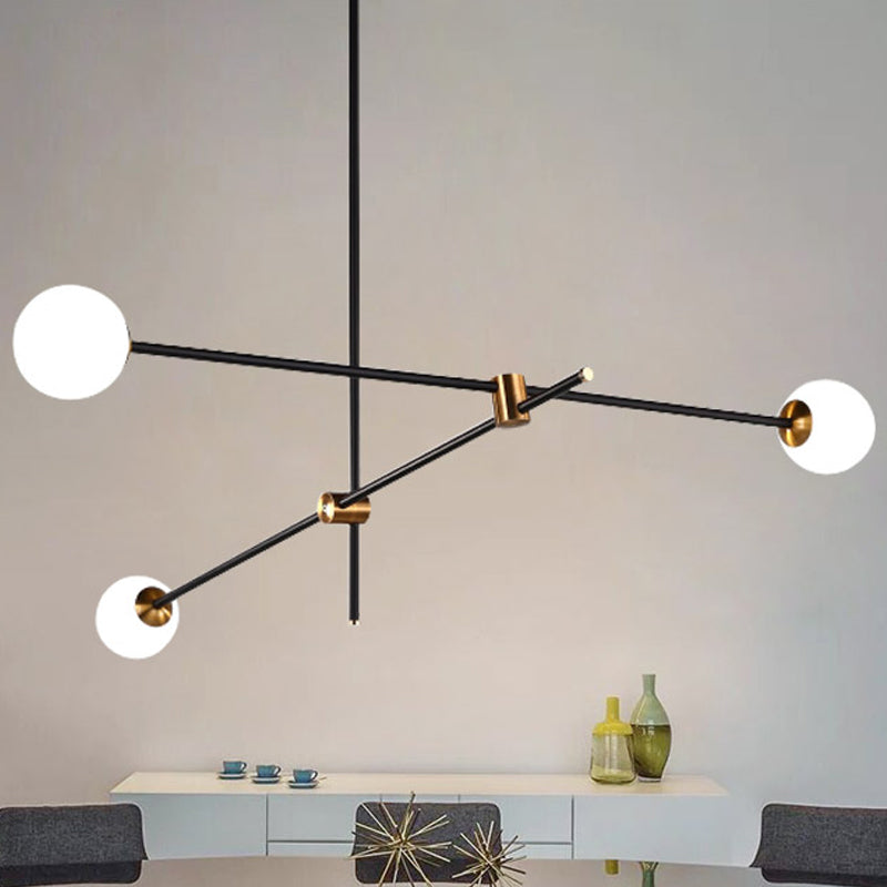 Taavita Black Metallic Exposed Ceiling Lamp 2/3 Lights Pendant Lighting for Living Room with Opal Frosted Glass Ball Shade
