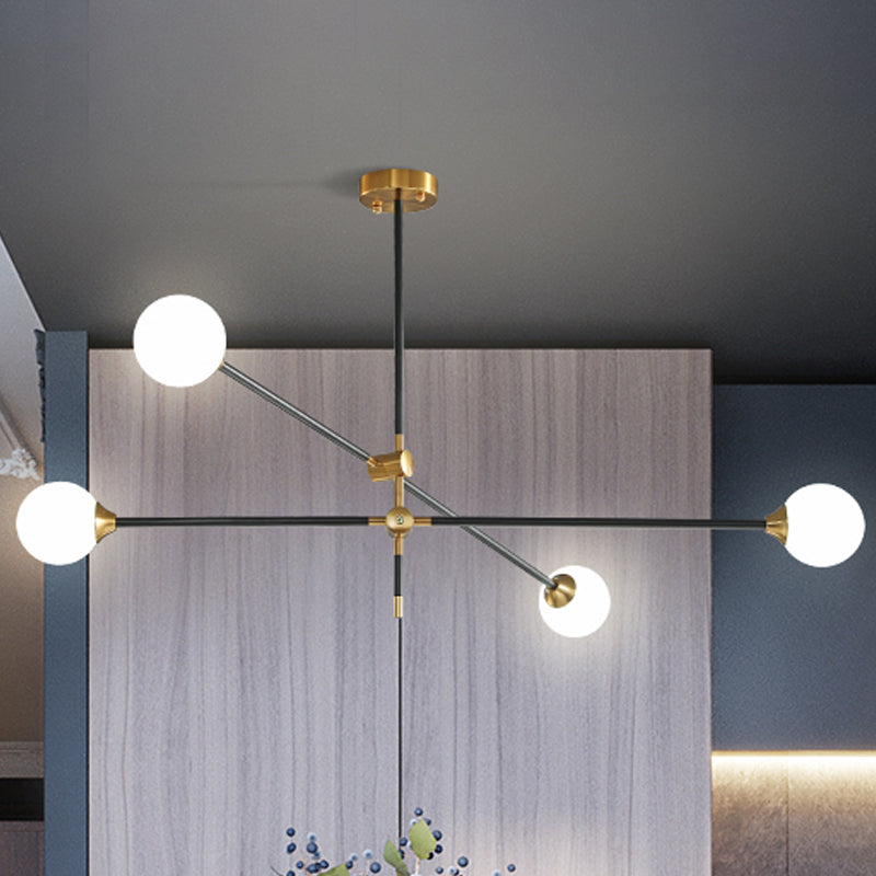 Taavita Black Metallic Exposed Ceiling Lamp 2/3 Lights Pendant Lighting for Living Room with Opal Frosted Glass Ball Shade
