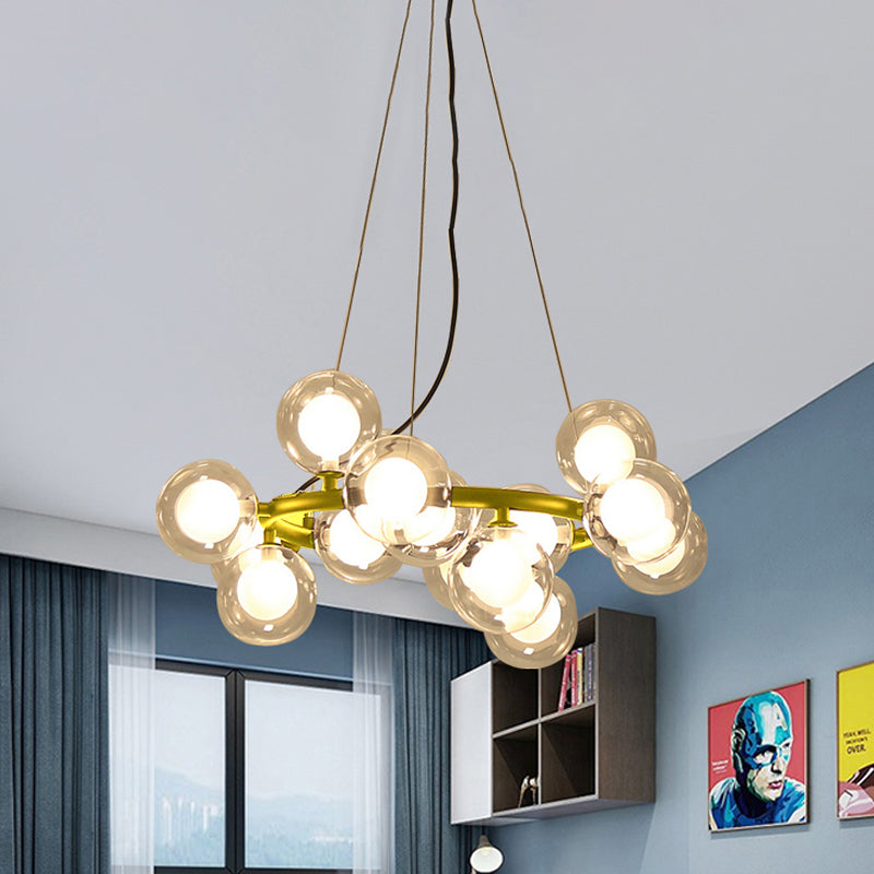 Taavita Ceiling Light Fixture Modernist Glass Chandelier Lamp Black/Gold Finish with Metal Ring - 15/25 Bulbs