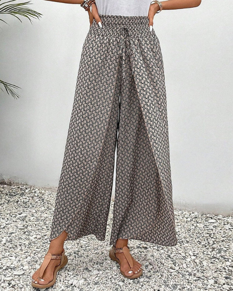 Women’s Wide-Leg Palazzo Pants | Geometric Print | Elastic Waistband & Pockets | Comfortable Fit