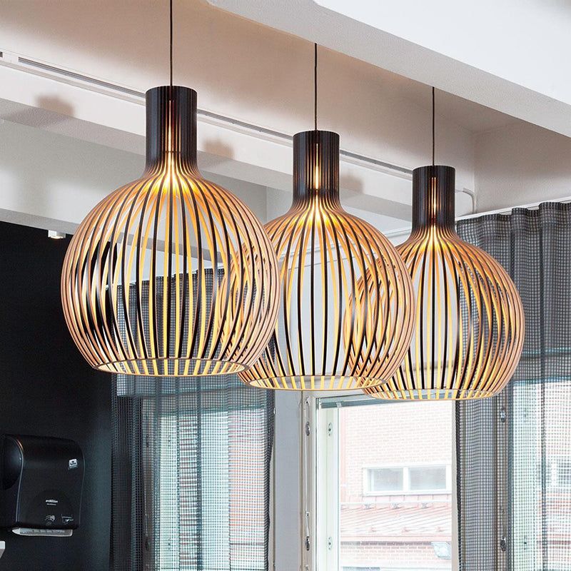 Handcrafted Wooden Pendant Light | Sustainable Wood Sphere Design | Adjustable Hanging Height | Warm Ambient Glow