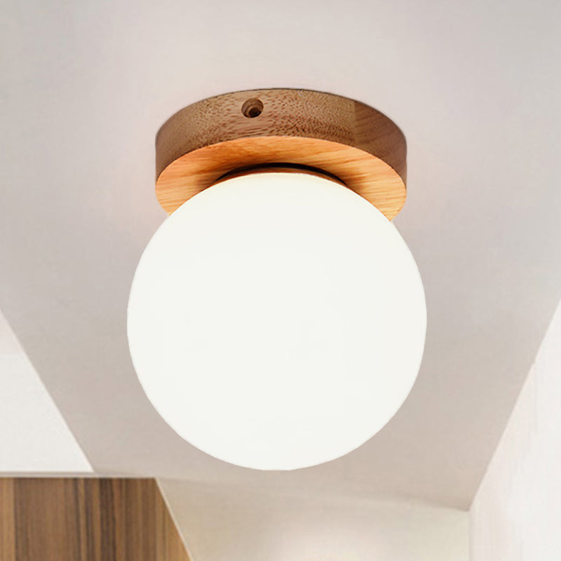 Taavita Light Globe Flush Mount Ceiling Light Fixture in Nordic Wooden Milky Glass Design