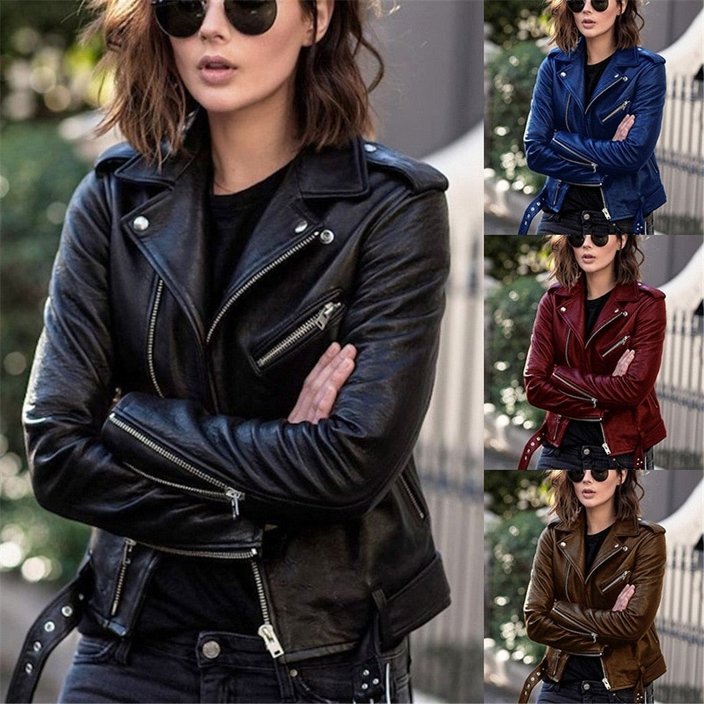 Women’s Leather Biker Jacket | Premium Leather & Asymmetric Zipper | Tailored Fit & Adjustable Waist Belt