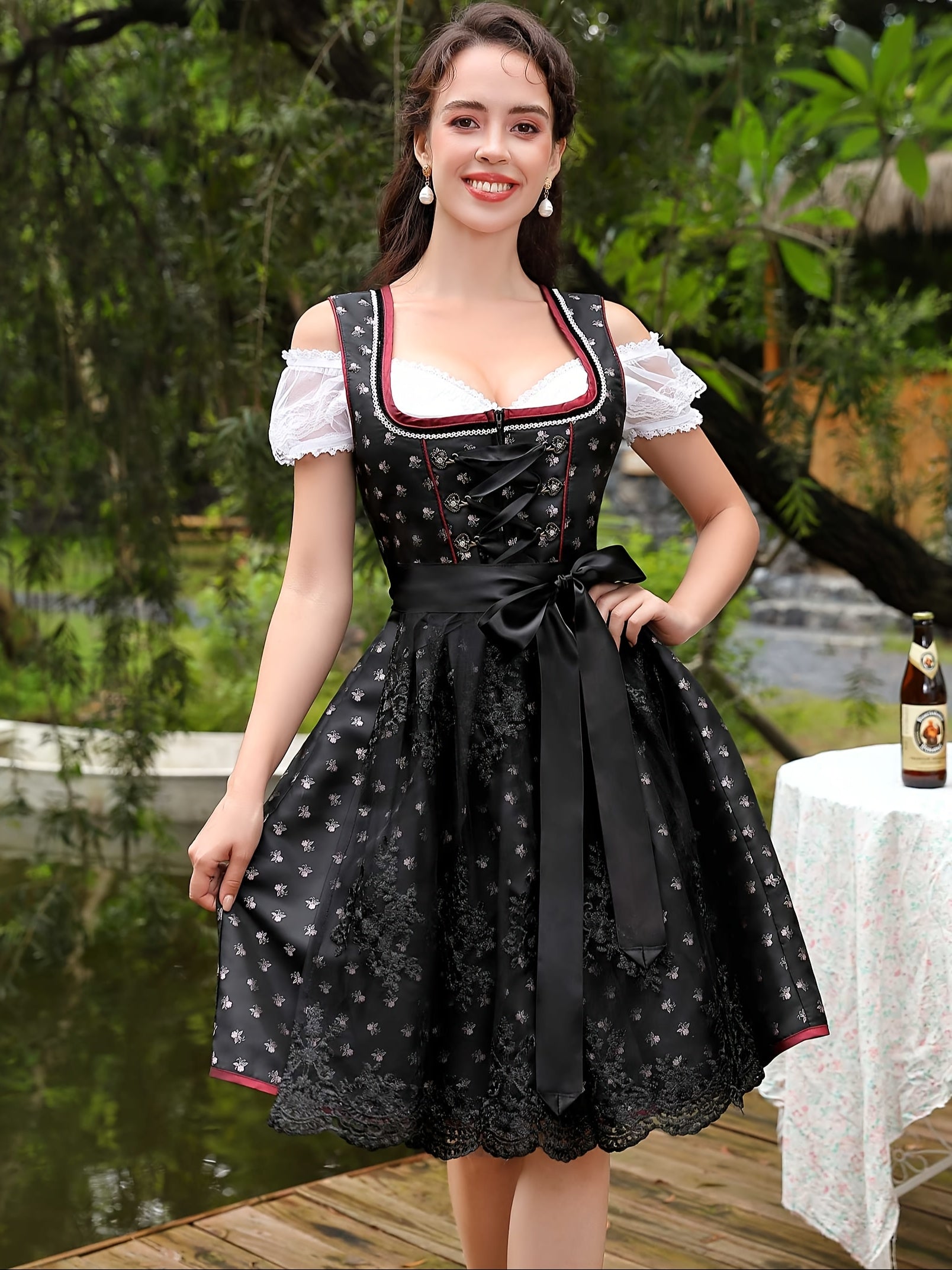 Women's Traditional Oktoberfest Dirndl Dress Set with Embroidered Apron