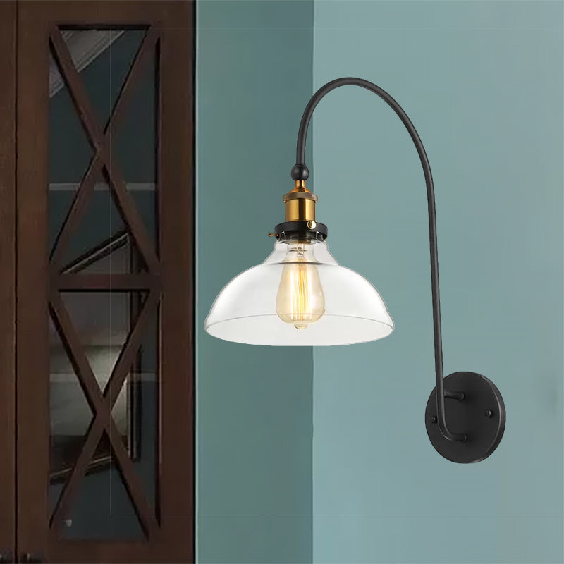 Taavita 1 Bulb Wall Mounted Light Fixture Antique Brass Industrial Clear Glass Lighting with Gooseneck Arm