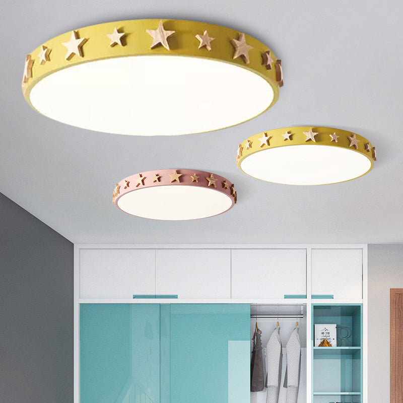 Taavita Flush Mount Light, Contemporary Ceiling Light with Star Decoration for Kids Bedroom - Available in White, Green, Pink, and Yellow Sizes: 12" 16" 19.5"