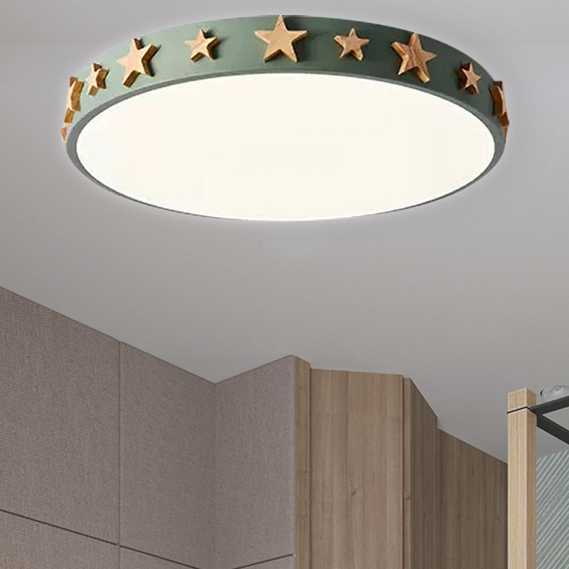 Taavita Flush Mount Light, Contemporary Ceiling Light with Star Decoration for Kids Bedroom - Available in White, Green, Pink, and Yellow Sizes: 12" 16" 19.5"