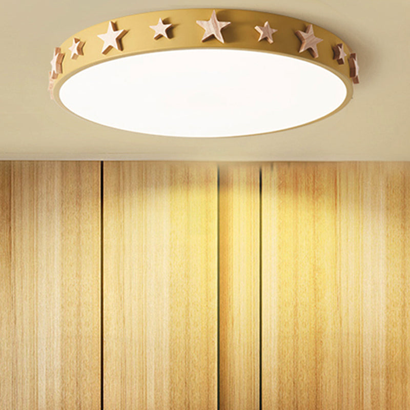 Taavita Flush Mount Light, Contemporary Ceiling Light with Star Decoration for Kids Bedroom - Available in White, Green, Pink, and Yellow Sizes: 12" 16" 19.5"