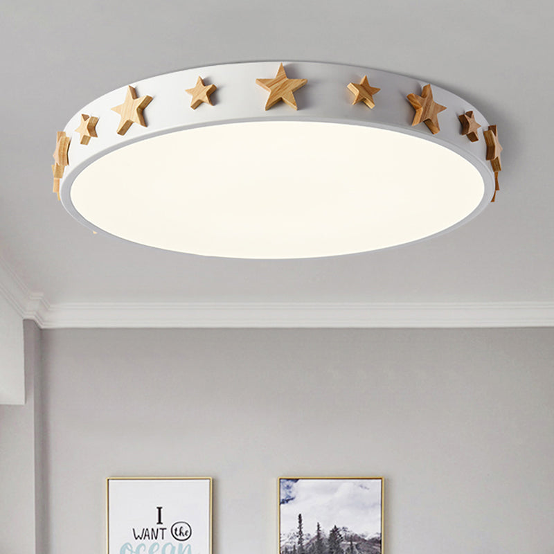 Taavita Flush Mount Light, Contemporary Ceiling Light with Star Decoration for Kids Bedroom - Available in White, Green, Pink, and Yellow Sizes: 12" 16" 19.5"
