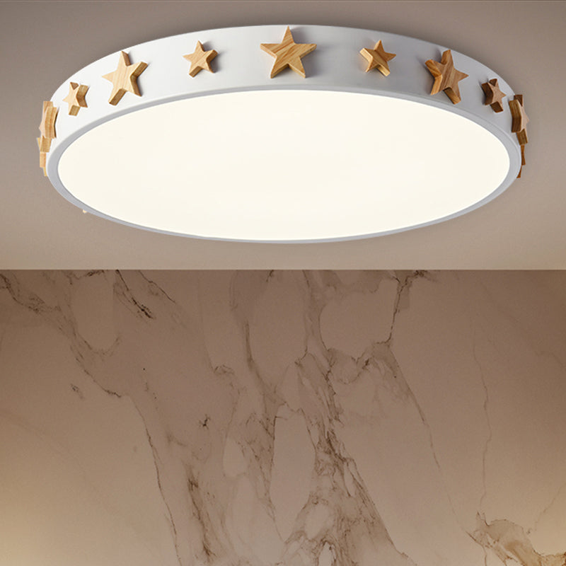 Taavita Flush Mount Light, Contemporary Ceiling Light with Star Decoration for Kids Bedroom - Available in White, Green, Pink, and Yellow Sizes: 12" 16" 19.5"