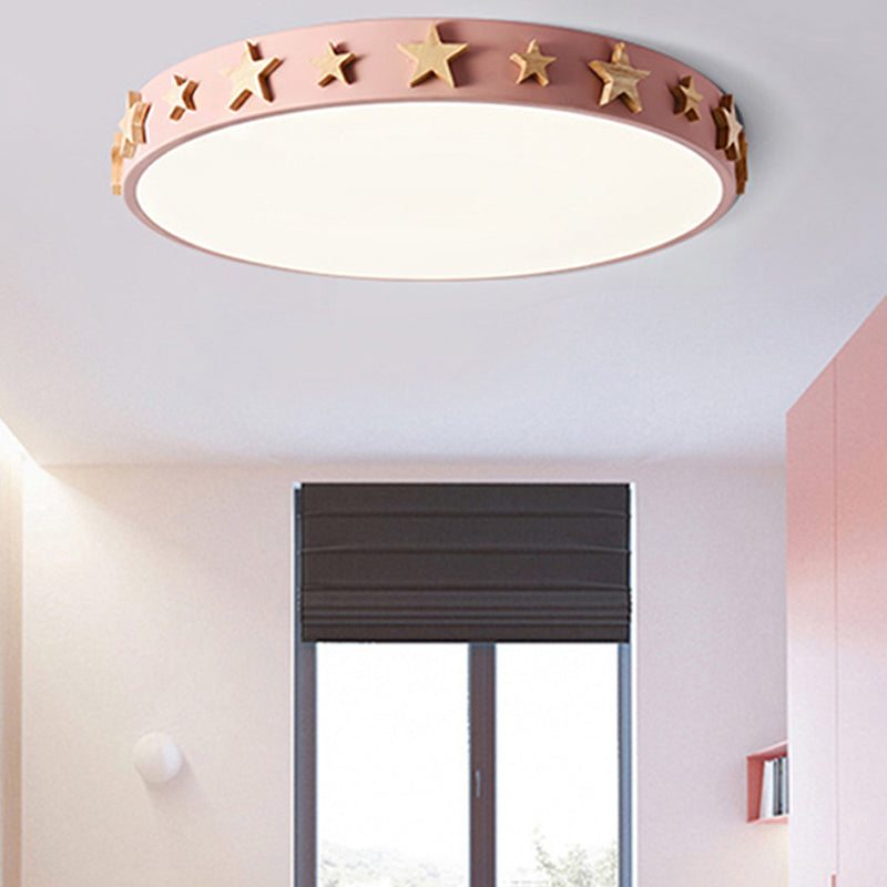 Taavita Flush Mount Light, Contemporary Ceiling Light with Star Decoration for Kids Bedroom - Available in White, Green, Pink, and Yellow Sizes: 12" 16" 19.5"