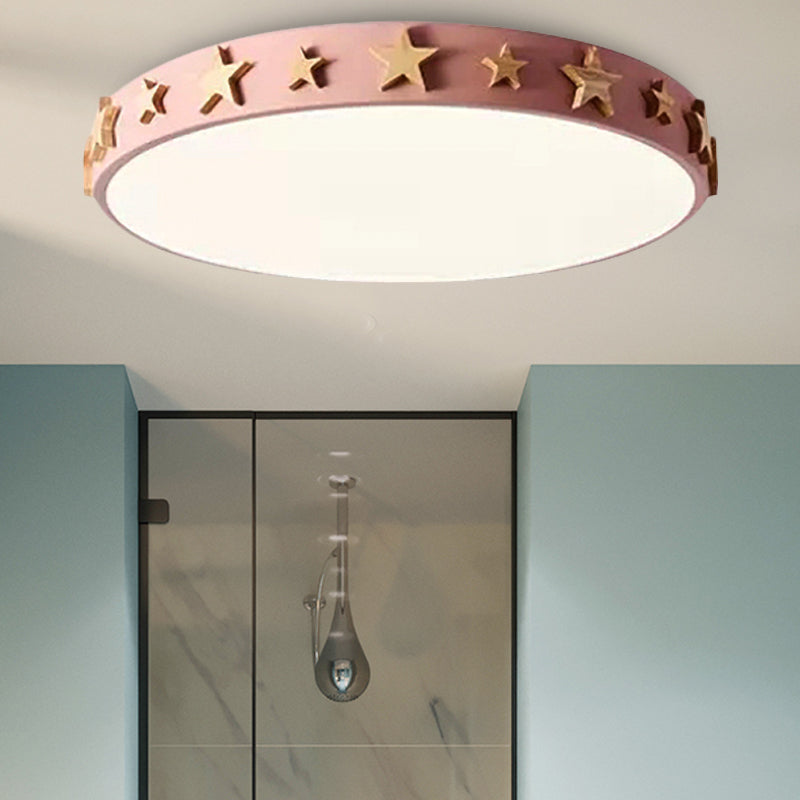 Taavita Flush Mount Light, Contemporary Ceiling Light with Star Decoration for Kids Bedroom - Available in White, Green, Pink, and Yellow Sizes: 12" 16" 19.5"