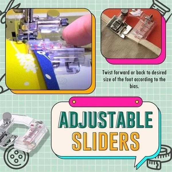 Bias Tape Presser Foot with Adjustable Width from 0.5 to 2 cm