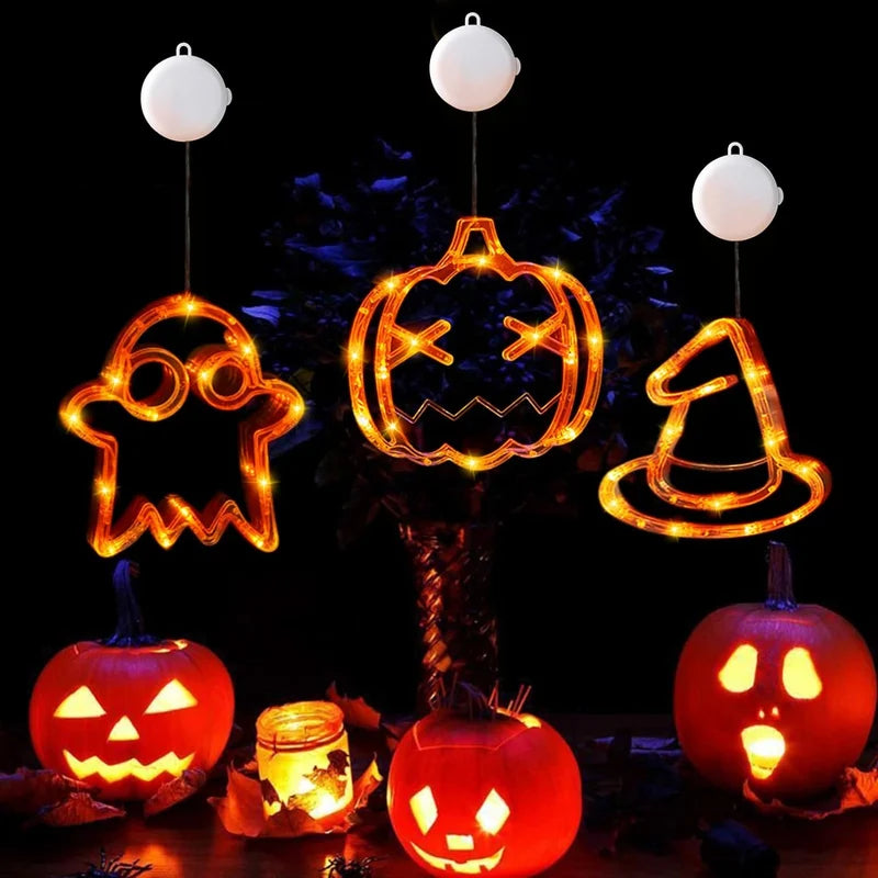 Halloween Window LED Lights with Spooky Pumpkin and Ghost Designs