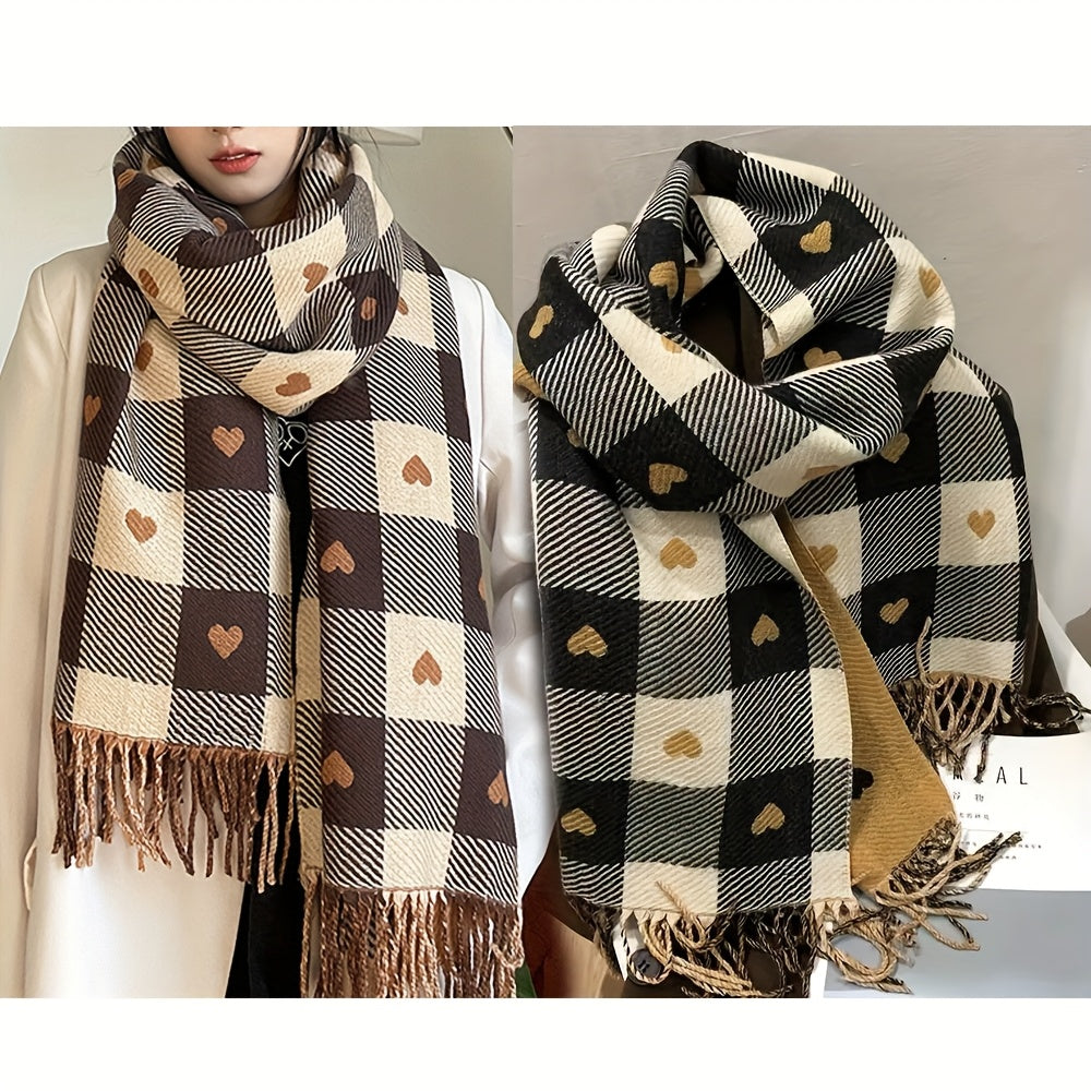 Plaid Knit Scarf | Thick Warm | Cozy Cold-Weather Wear | Polyester
