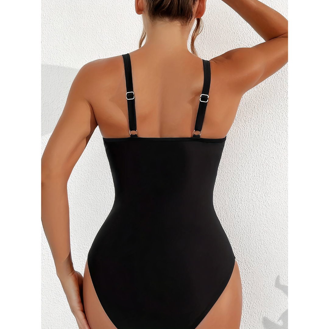 Women's One-Piece Swimsuit | Leopard Print & Mesh Waist Panel | Comfortable Fit