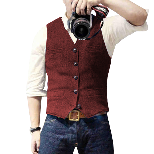 Men's Vest | Single-Breasted Tailored Fit | Cotton & Wool Blend | Versatile Style for All Seasons