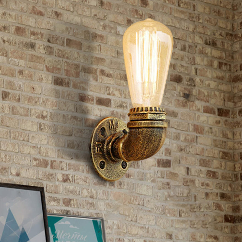 Bare Bulb Living Room Wall Sconce Lighting with Pipe Rustic Stylish Metal 1 Head Black/Bronze Wall Mount Light Clearhalo 'Art deco wall lights' 'Cast Iron' 'Glass' 'Industrial wall lights' 'Industrial' 'Middle century wall lights' 'Modern' 'Rustic wall lights' 'Tiffany' 'Traditional wall lights' 'Wall Lamps & Sconces' 'Wall Lights' Lighting' 164286