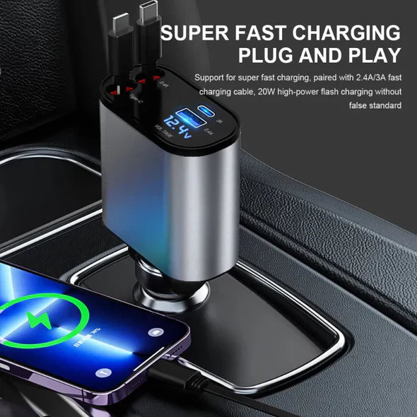 Versatile 4-in-1 Smart Car Charger with Dual Cords