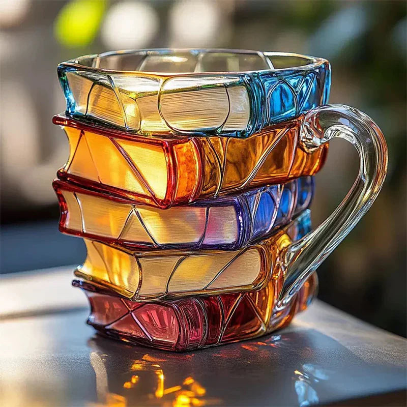 Stacked Books Design Handcrafted Glass Drinking Cup