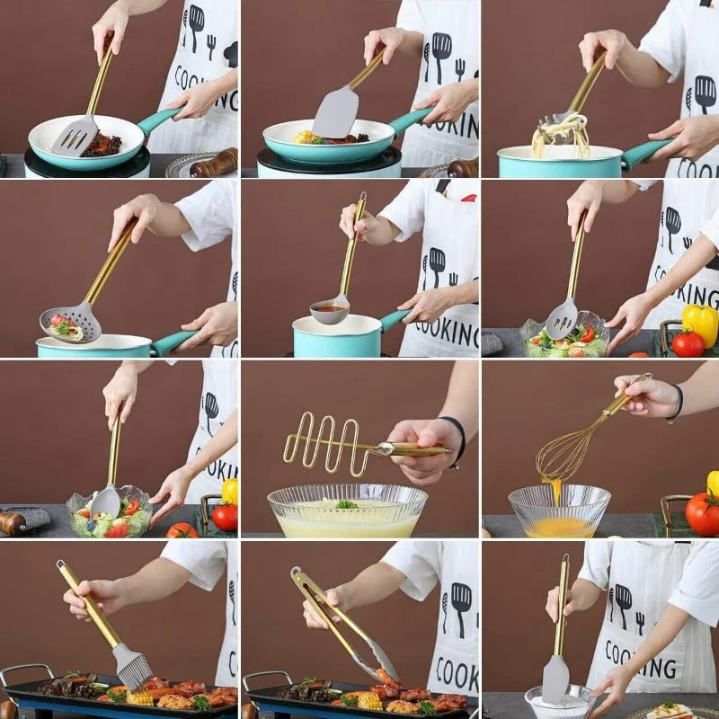 304 Stainless Steel & Food-Grade Silicone Kitchen Utensil Set (38-Piece)