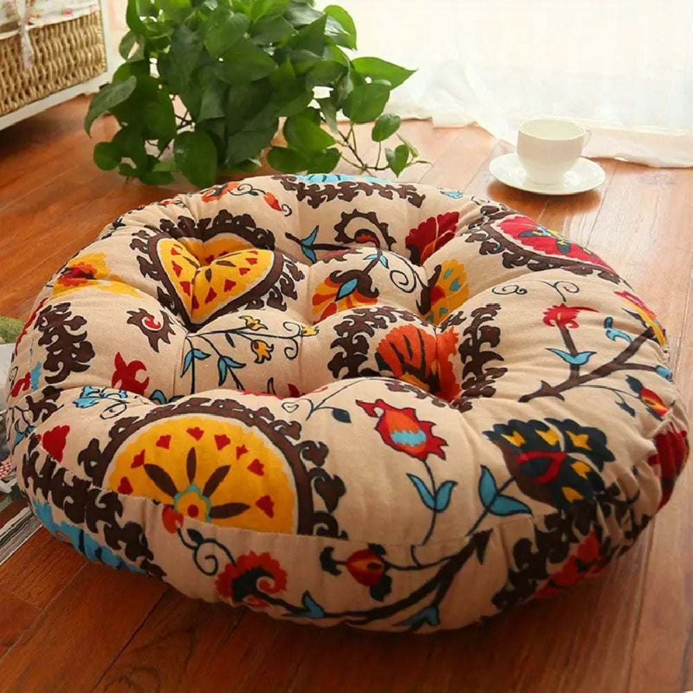 Vibrant Harmony – Round Cotton Floor Cushion