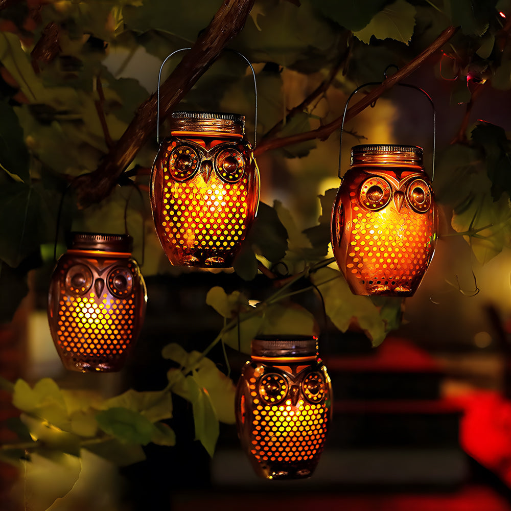 2-Pack Flickering Flame Solar Lanterns Taavita Owl Stake Solar Lights Garden Landscape Lights for Outdoor Decor