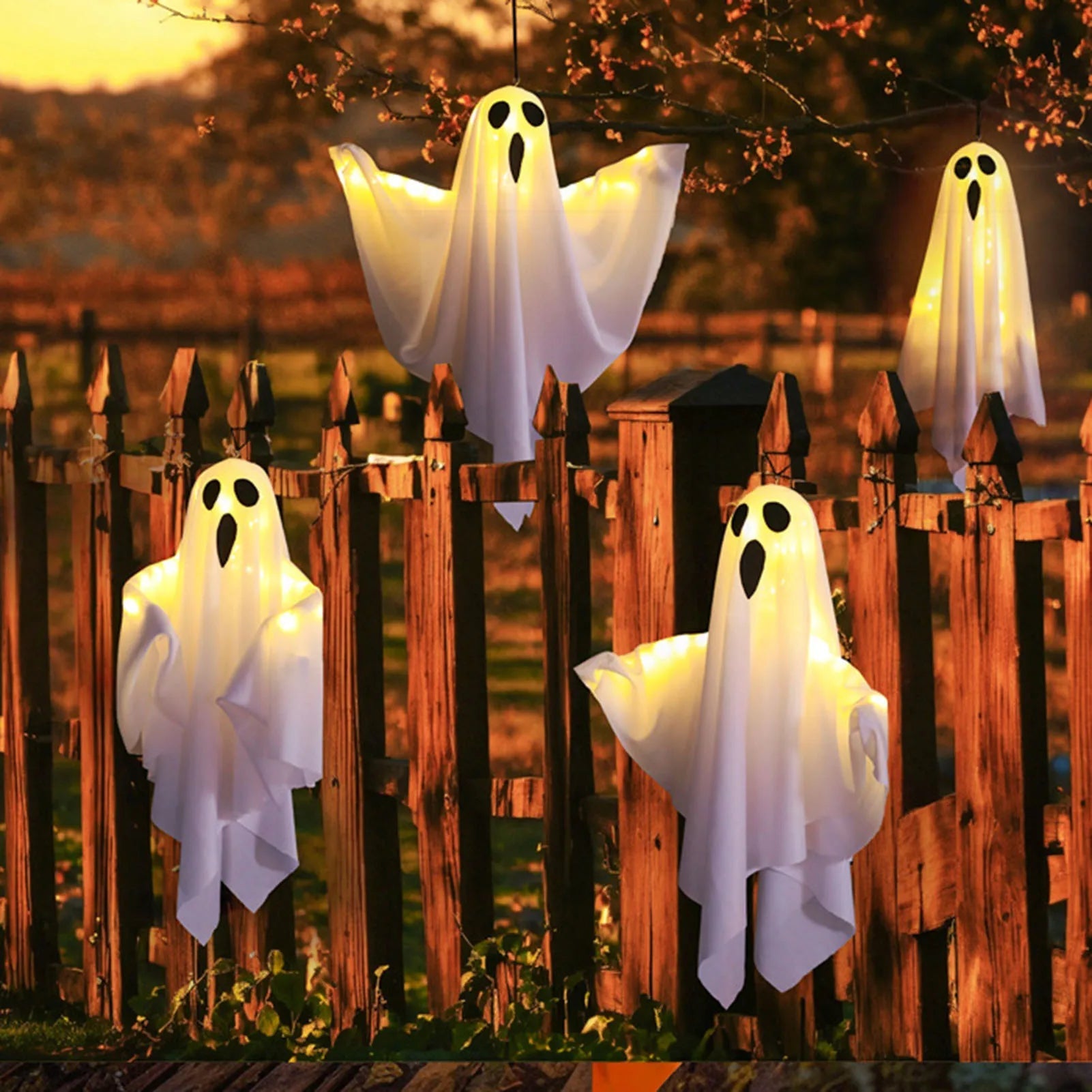 Illuminated Ghost Decoration for Halloween Hanging Display