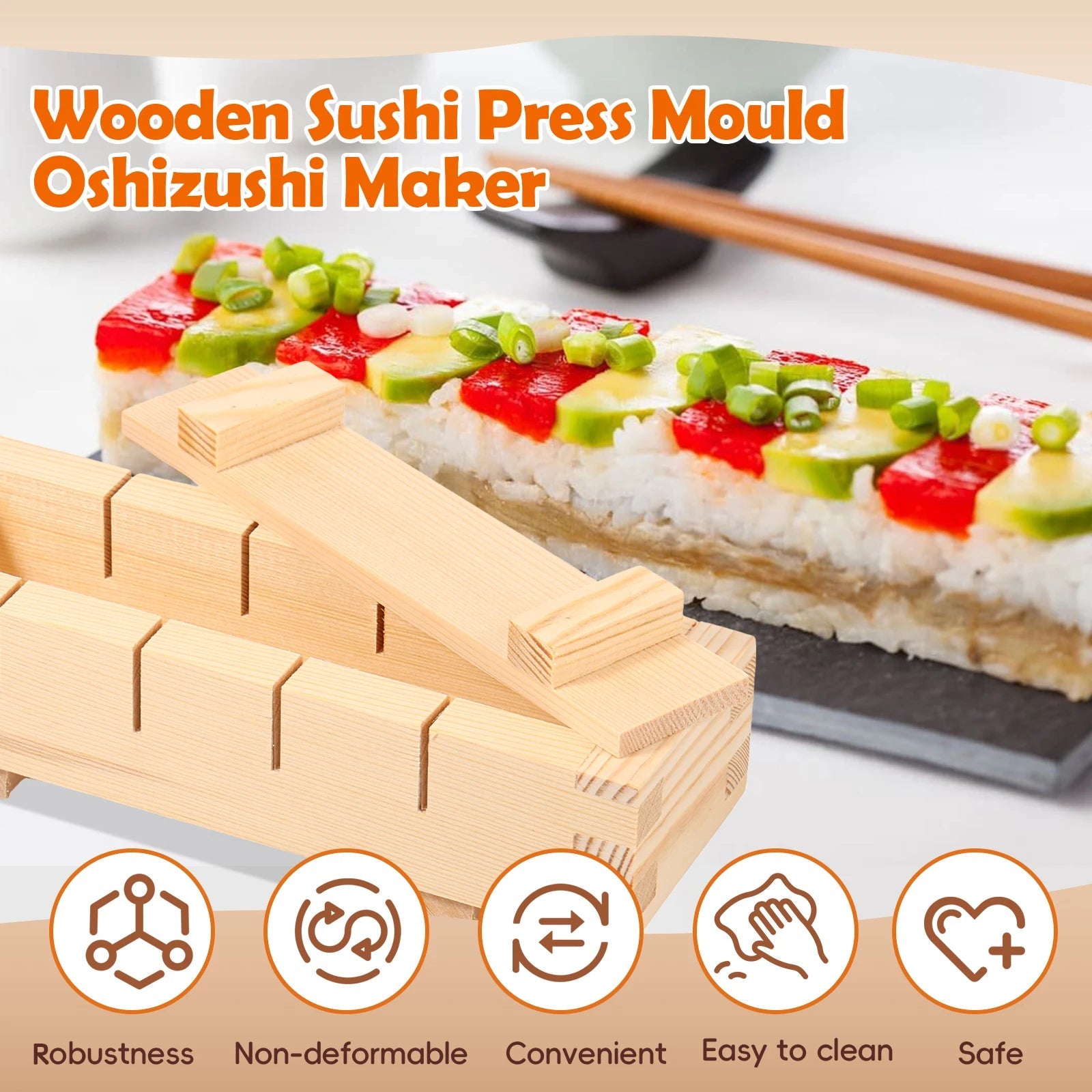 Wooden Sushi Mold Press for Handmade Sushi Preparation