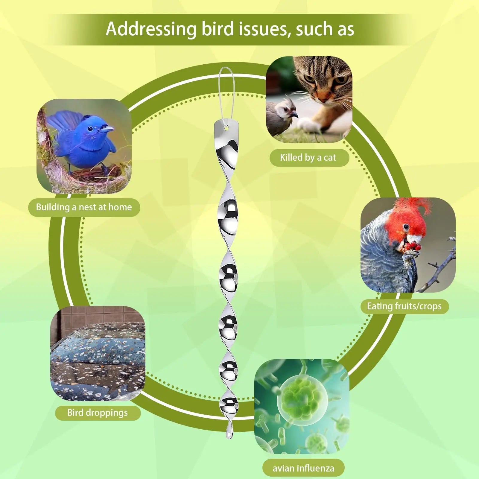 Spiral Rod for Bird Deterrence with Reflective Design
